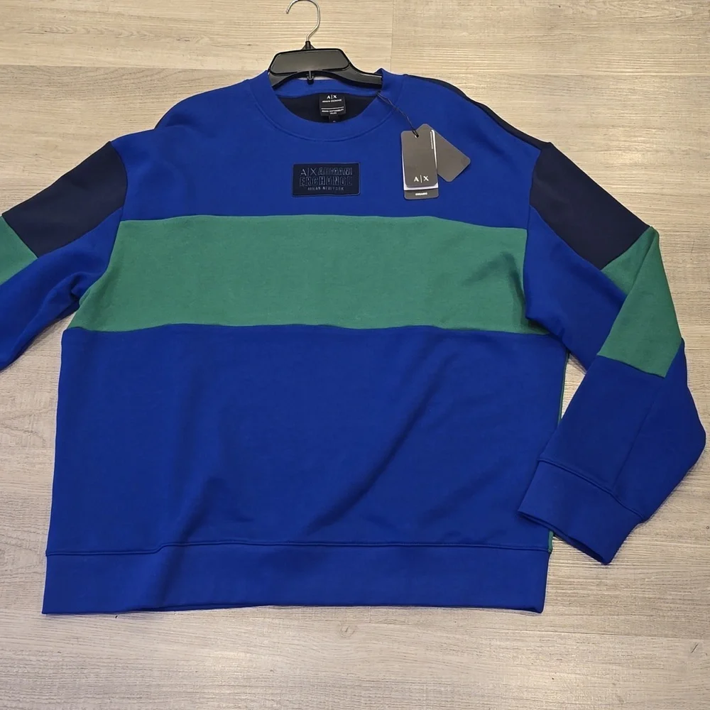 Armani exchange Colorblock black blue  green organic sweatshirt new mens XL RARE - Picture 2 of 6